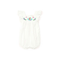 Bonton White Embroidered Flutter Sleeve Alix Romper