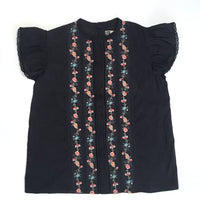 Bonton Kitten Grey Embroidered Pintuck Blouse