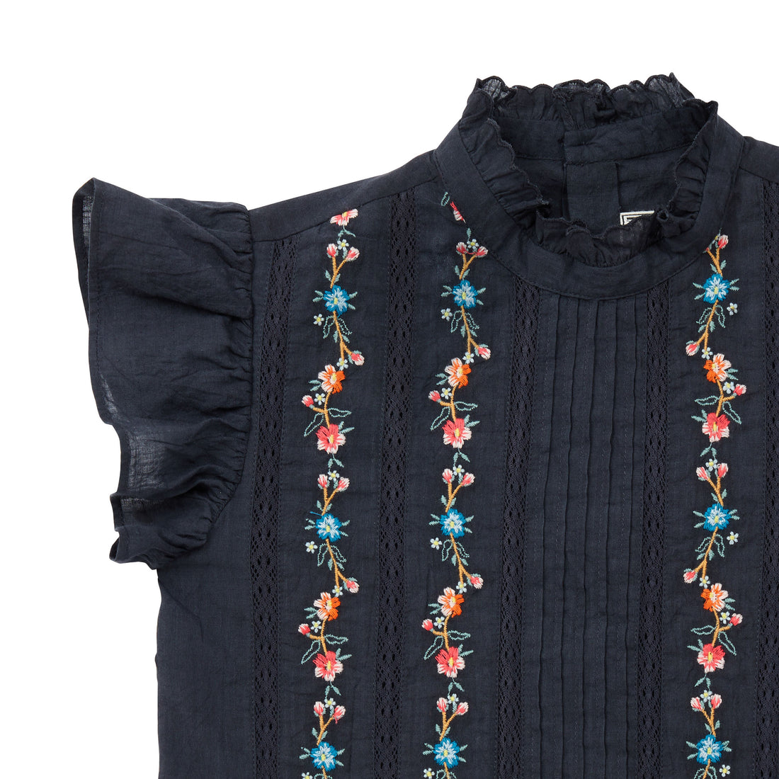 Bonton Kitten Grey Embroidered Pintuck Blouse