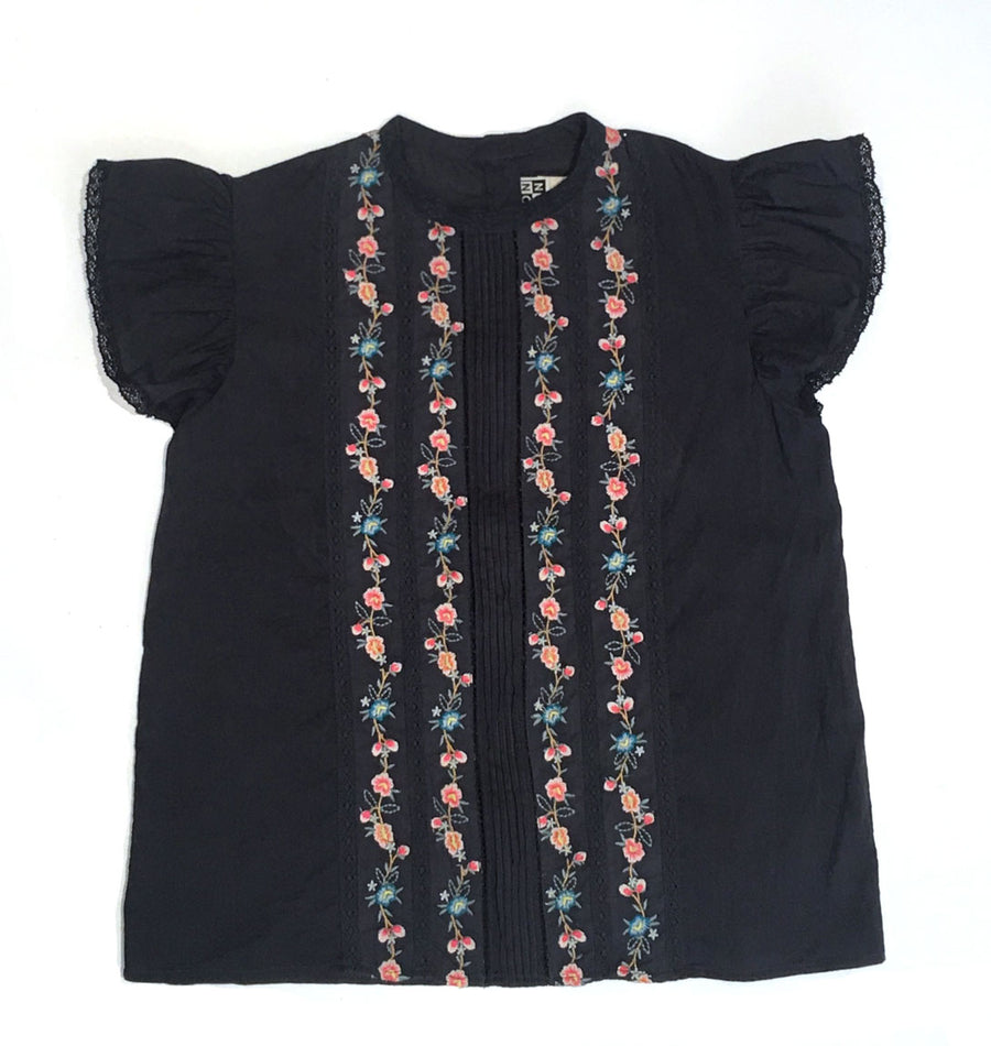 Bonton Kitten Grey Embroidered Pintuck Blouse