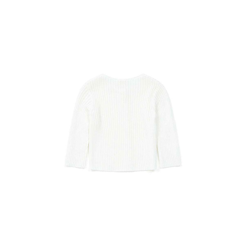 Bonton White Ribbed Knit Baby Cardigan