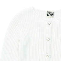 Bonton White Ribbed Knit Baby Cardigan