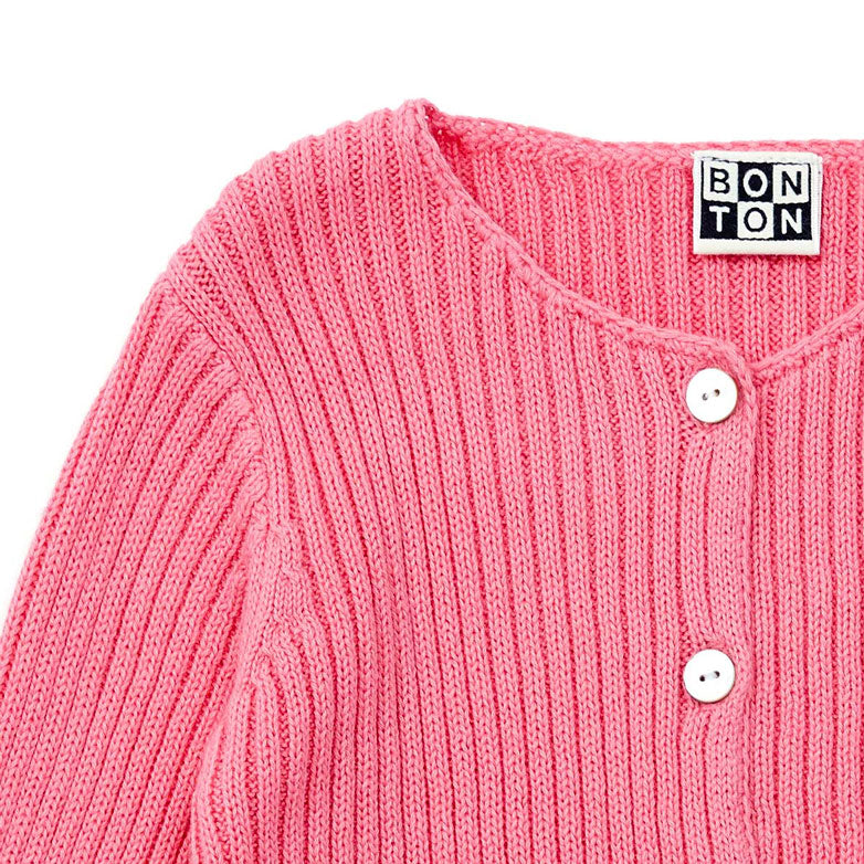Bonton Bubble Gum Pink Ribbed Knit Baby Cardigan