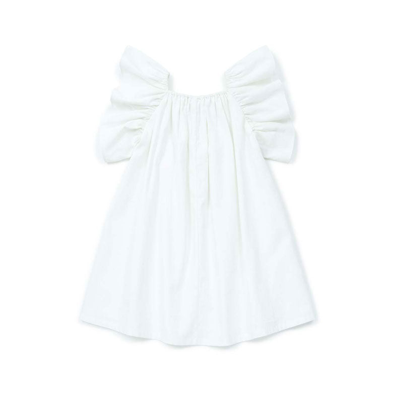 Bonton White Embroidered Flutter Sleeve Reve Dress