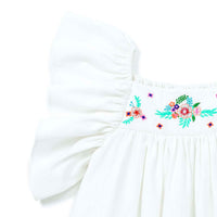 Bonton White Embroidered Flutter Sleeve Reve Dress