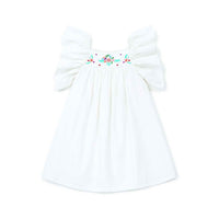 Bonton White Embroidered Flutter Sleeve Reve Dress