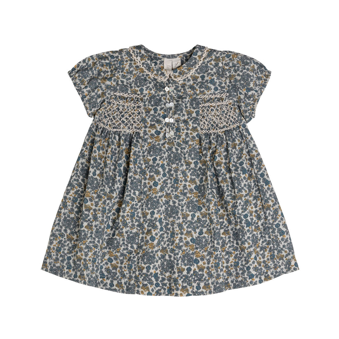 Little Cotton Clothes Blue Midsummer Floral Elizabeth Smocked Dress