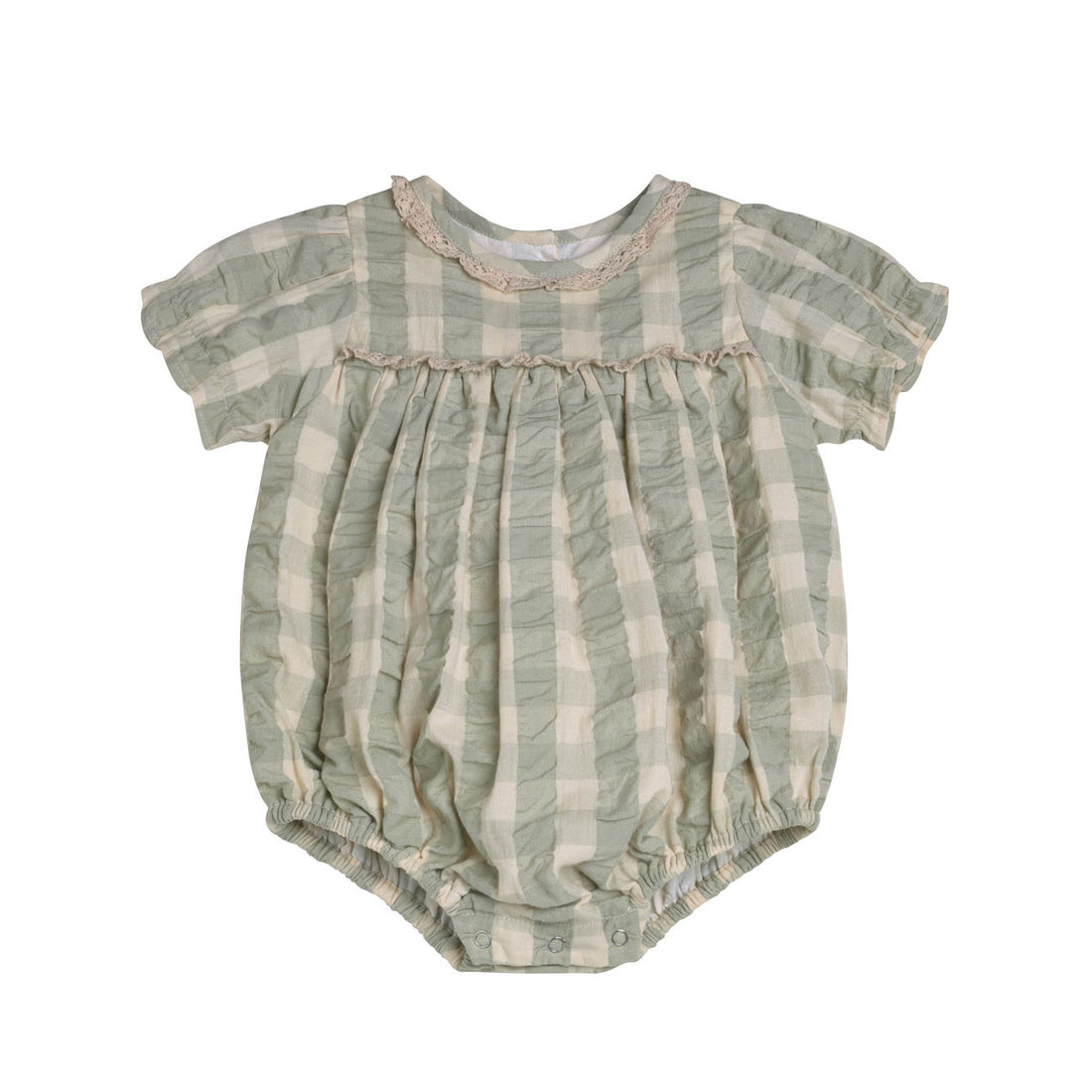 Little Cotton Clothes Seagrass Seersucker Gingham Emilie Romper