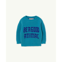 The Animals Observatory Blue Graphic Bull Baby Sweater