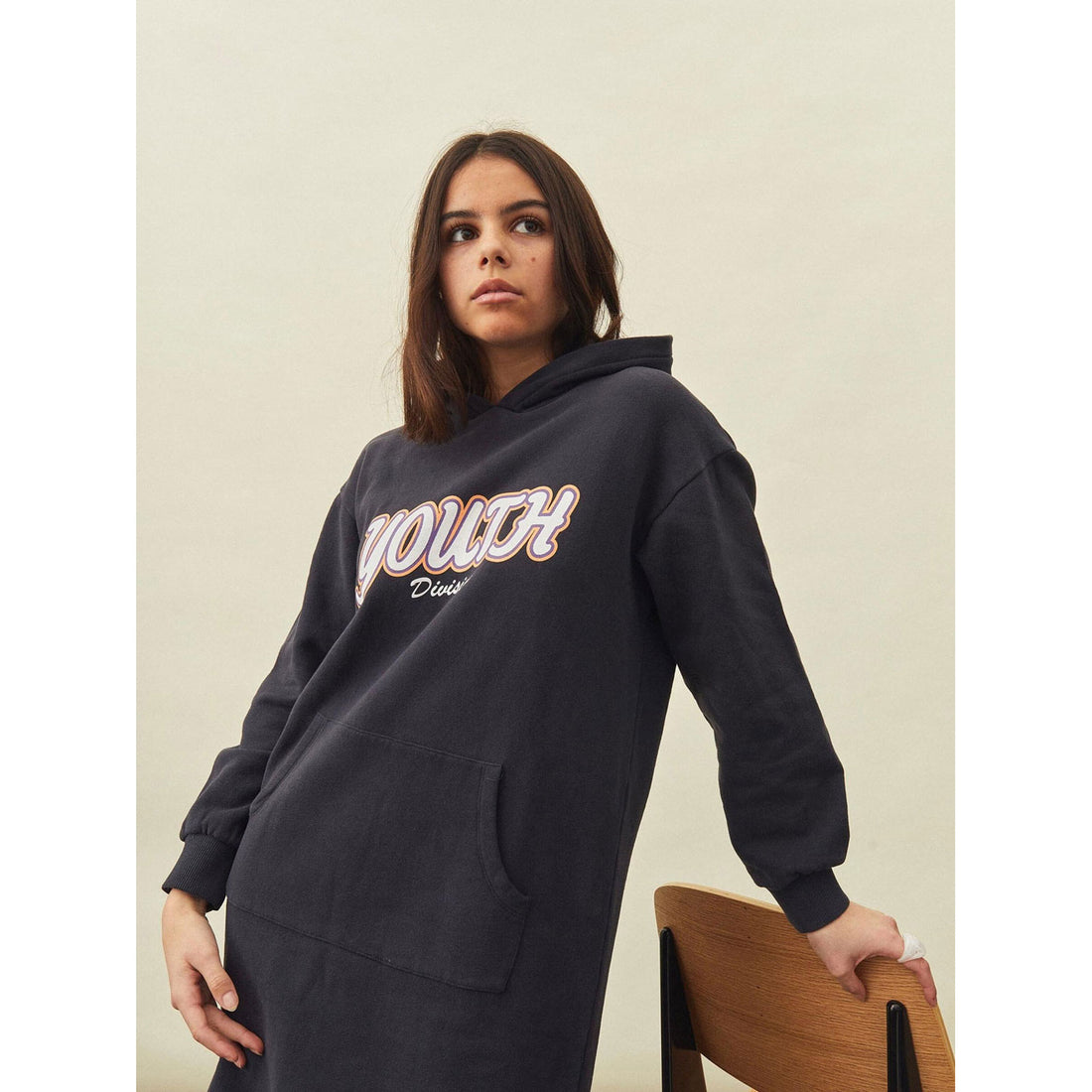 Hundred Pieces Off Black Organic Cotton Youth Division Hoodie Dress