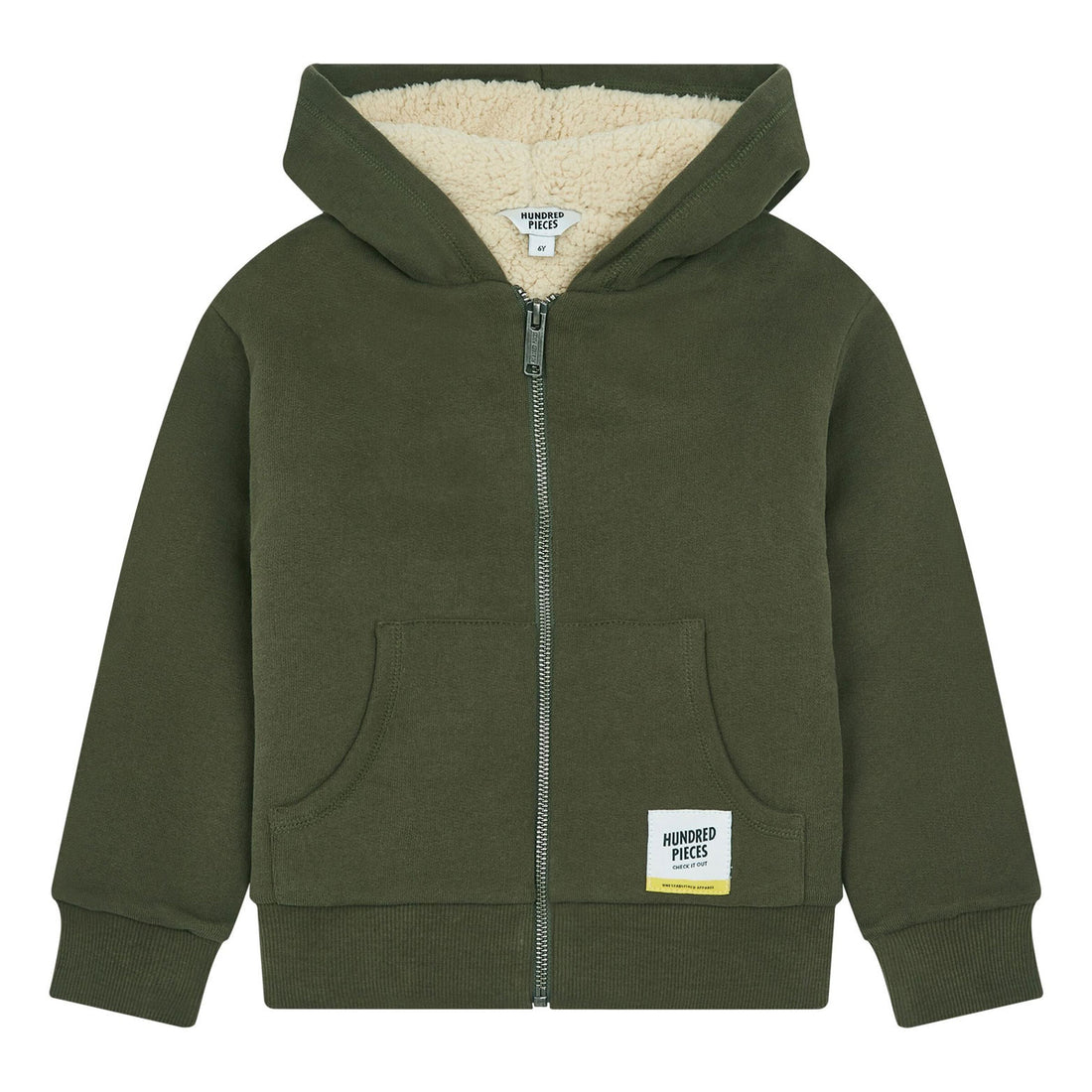 Hundred Pieces Khaki Organic Cotton Zipped Sweatshirt Sherpa Lined
