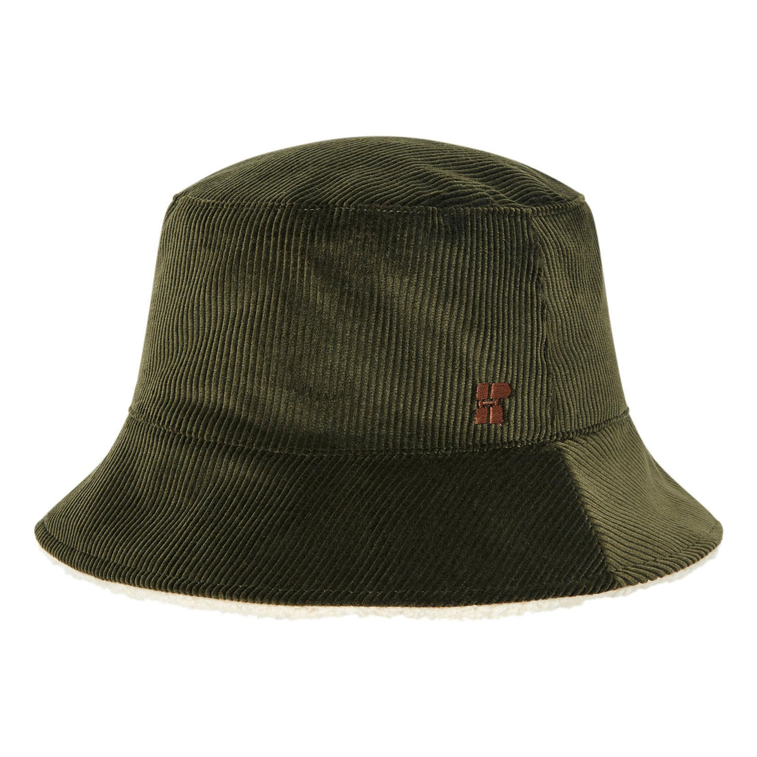 Hundred Pieces Dk Olive Velvet Corduroy Bucket Hat Sherpa Lined Reversible