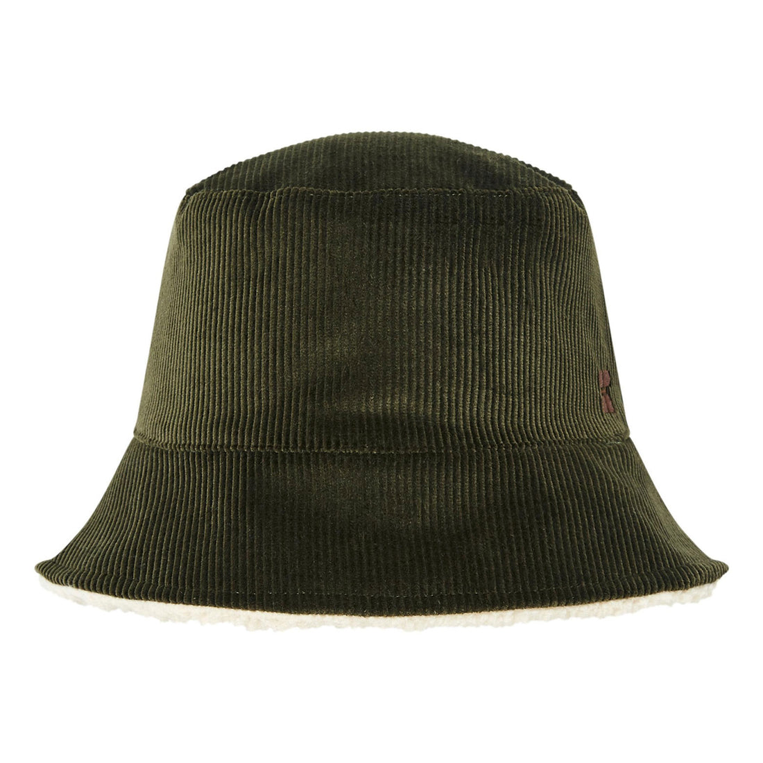 Hundred Pieces Dk Olive Velvet Corduroy Bucket Hat Sherpa Lined Reversible