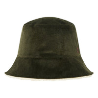 Hundred Pieces Dk Olive Velvet Corduroy Bucket Hat Sherpa Lined Reversible