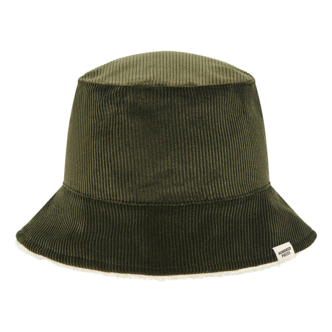Hundred Pieces Dk Olive Velvet Corduroy Bucket Hat Sherpa Lined Reversible