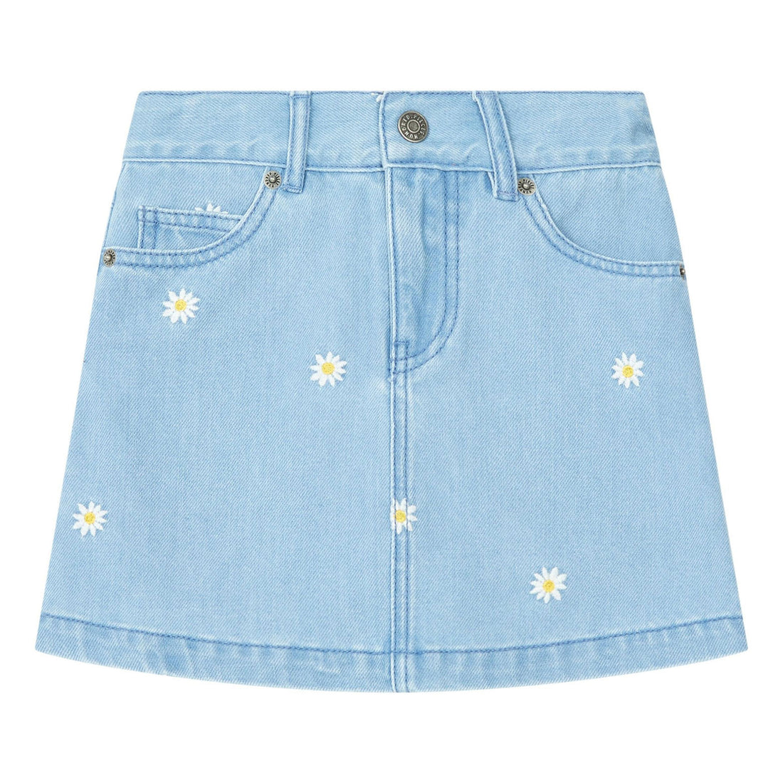 Hundred Pieces Embroidered Flower Stonewashed Denim Skirt