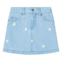Hundred Pieces Embroidered Flower Stonewashed Denim Skirt