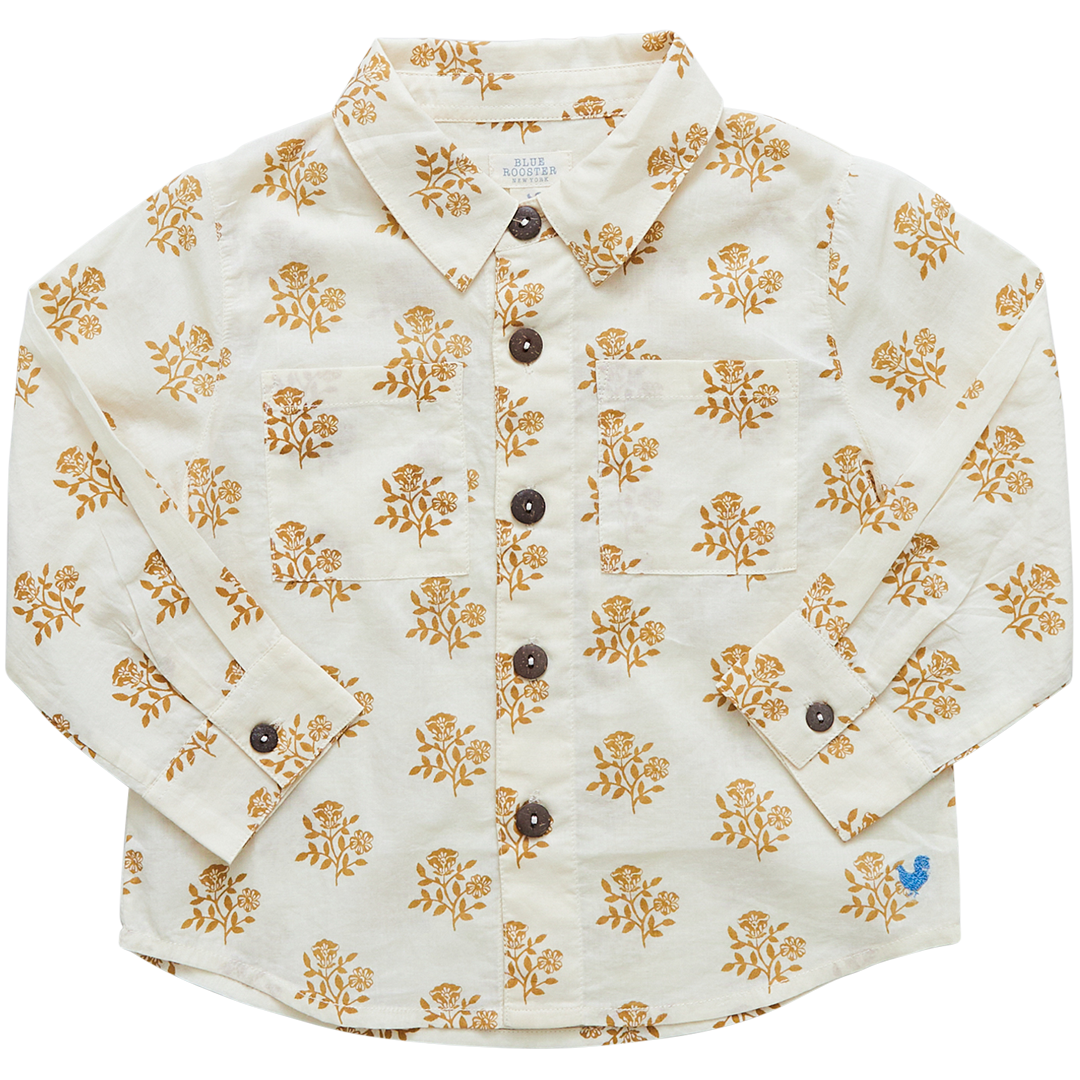 Pink Chicken Jack Shirt - Light Brown Block Print