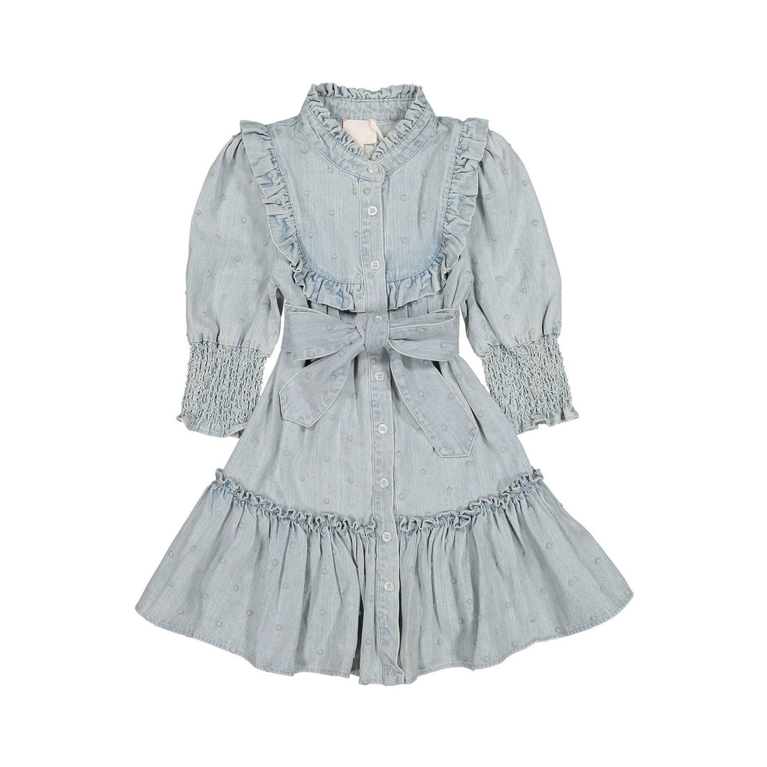 Steph Light Denim Embroidered Dot Elbow Sleeve Dress  Ladida