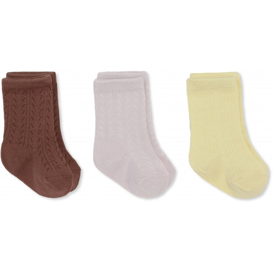 Konges Slojd Lemon Sorbet/Lavendar Mist/Fig Brown 3 Pack Pointelle Socks