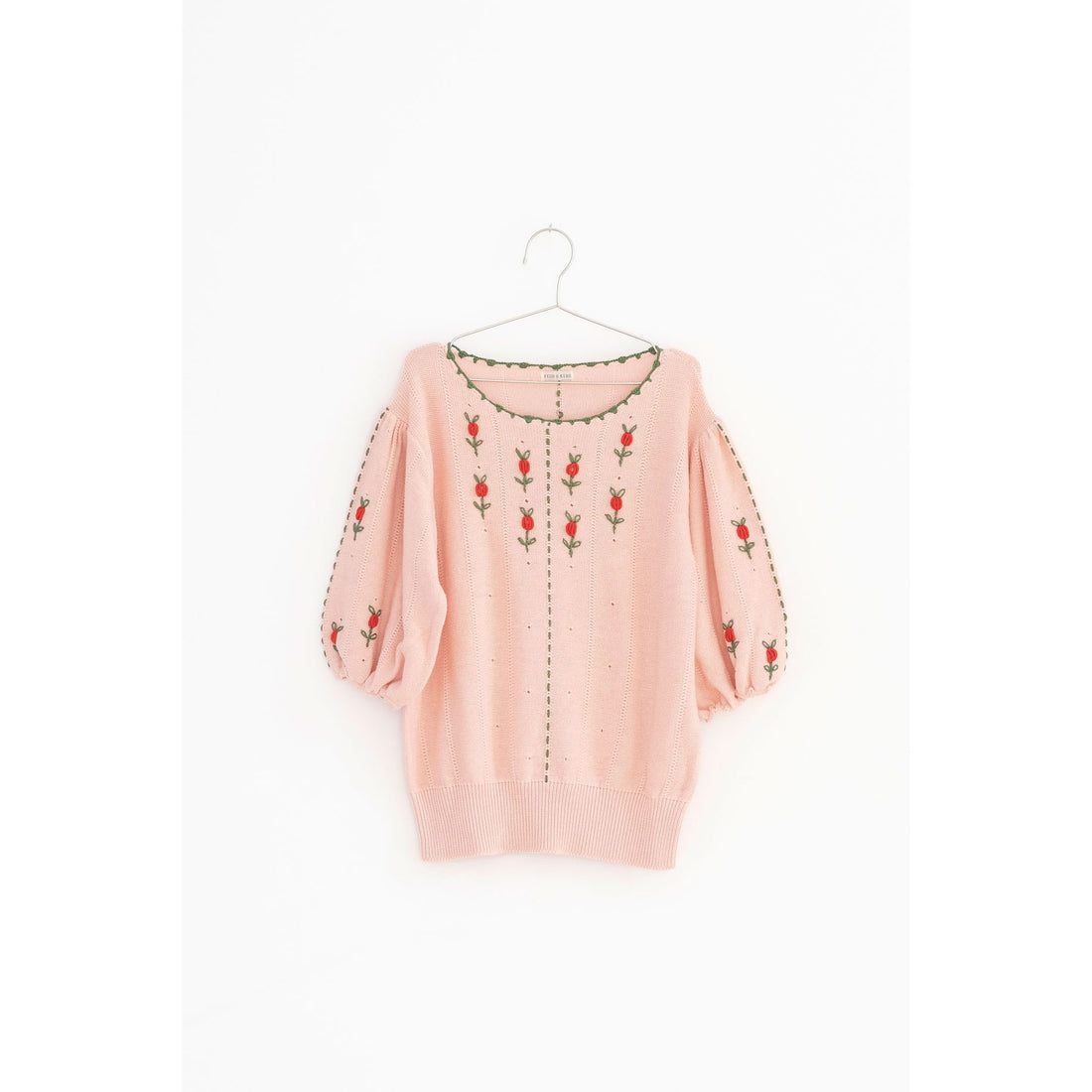 Fish and Kids Pink Flowers Womens Balloon Sleeve Top