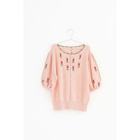 Fish and Kids Pink Flowers Womens Balloon Sleeve Top