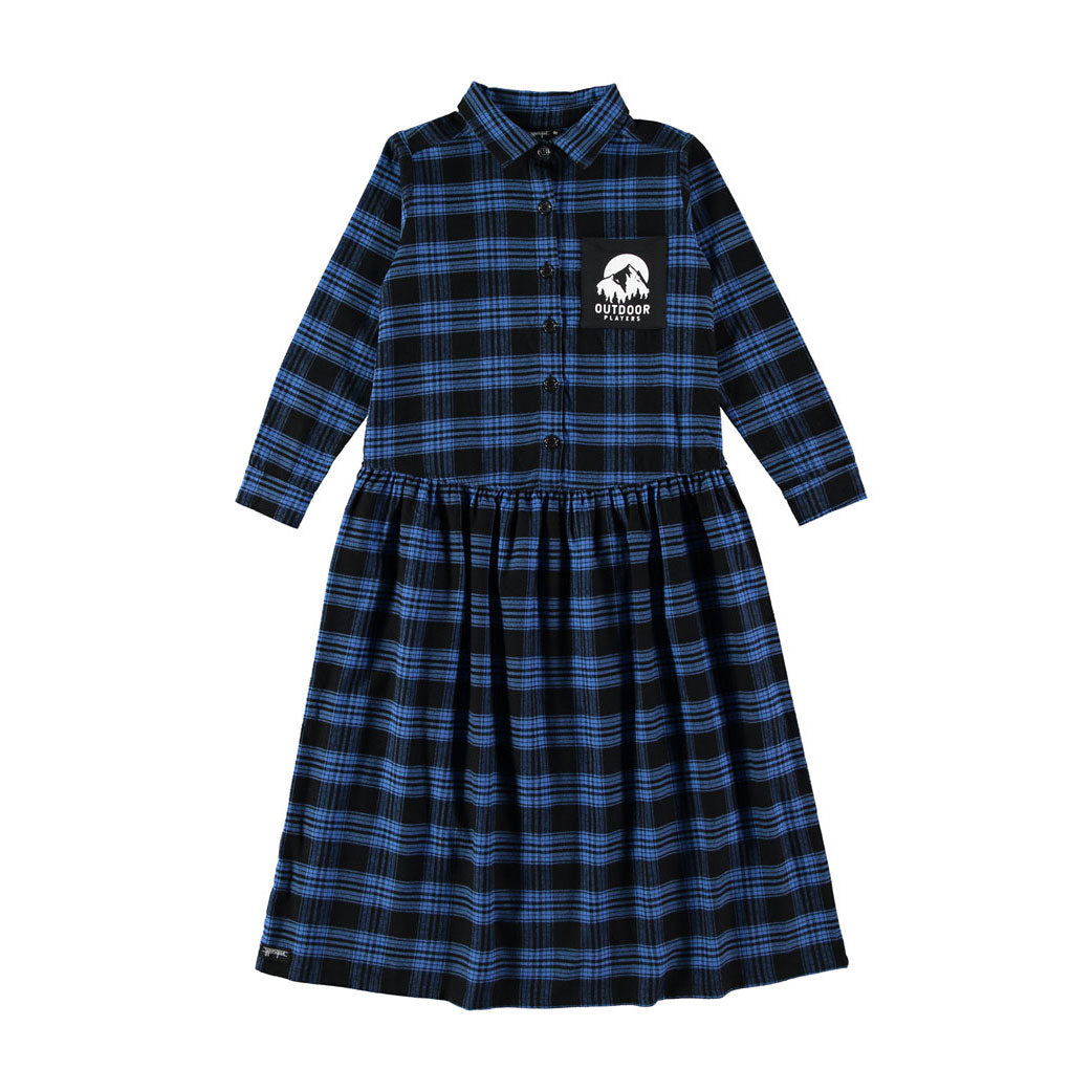 Yporque Electric Blue + Black Plaid Long Dress