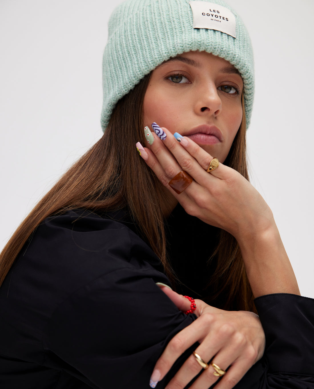 Les Coyotes de Paris Mint Heleen Knit Hat With Logo Patch