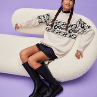 Les Coyotes de Paris Cream Kerolyn Knit Sweater With Graphic Logo