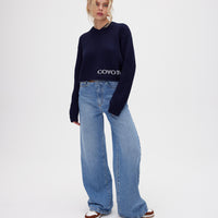 Les Coyotes de Paris Navy Kinga Cropped Sweater With Offcenter Logo