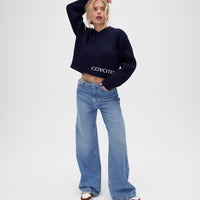 Les Coyotes de Paris Navy Kinga Cropped Sweater With Offcenter Logo