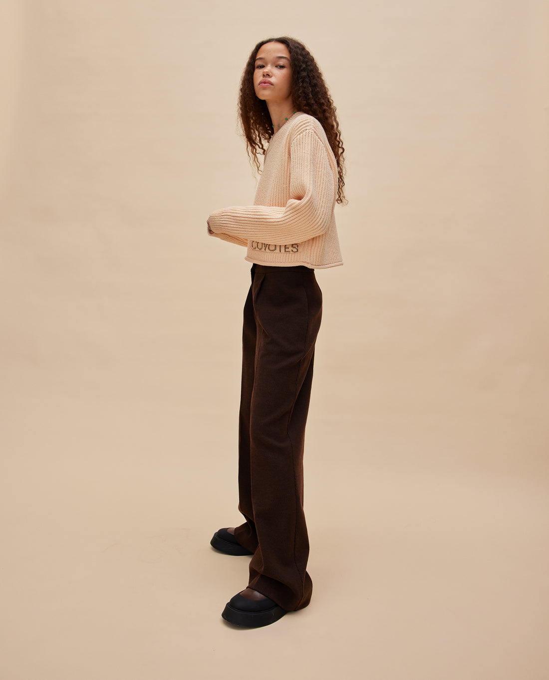 Les Coyotes de Paris Peach Kinga Cropped Sweater With Offcenter Logo