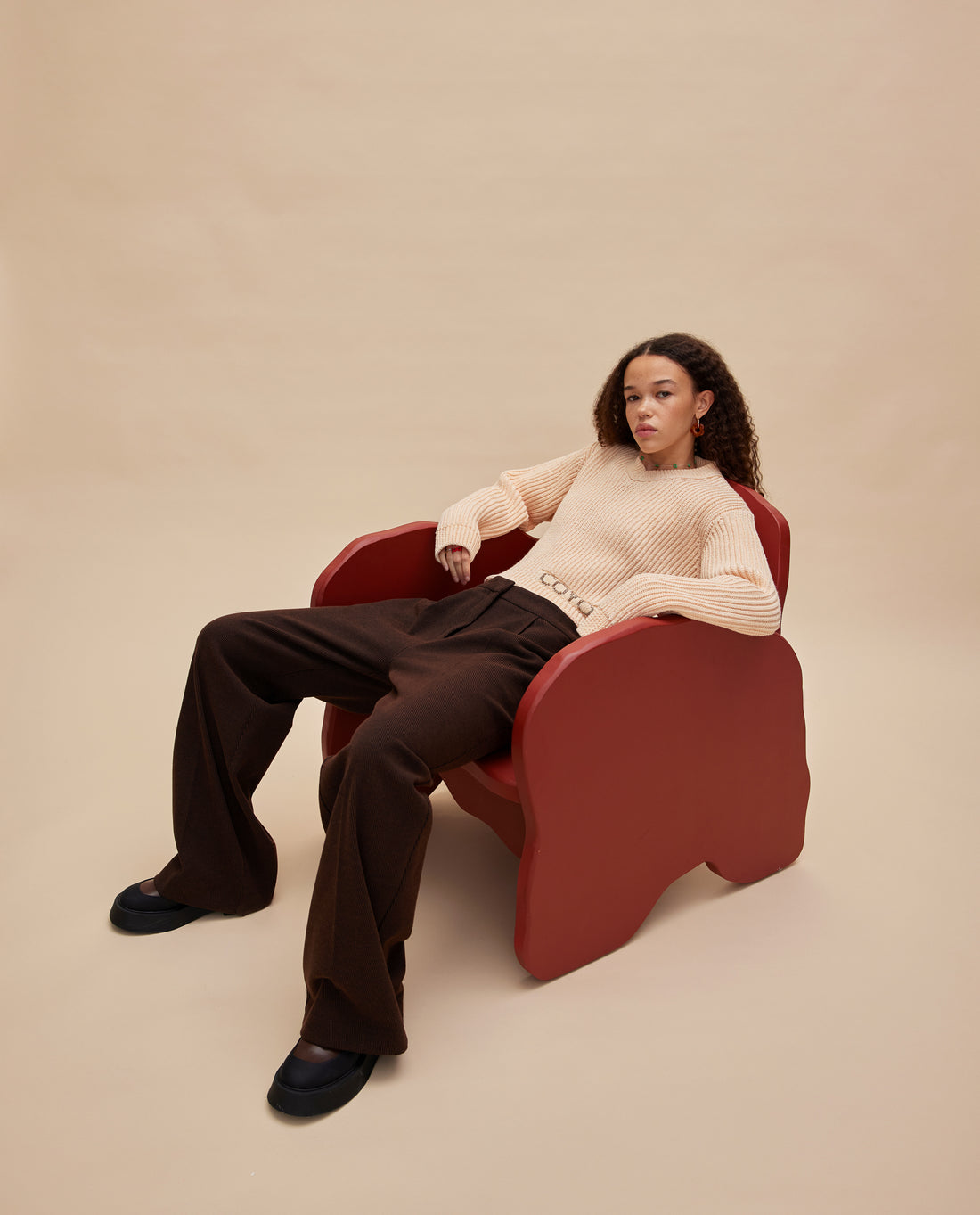 Les Coyotes de Paris Peach Kinga Cropped Sweater With Offcenter Logo