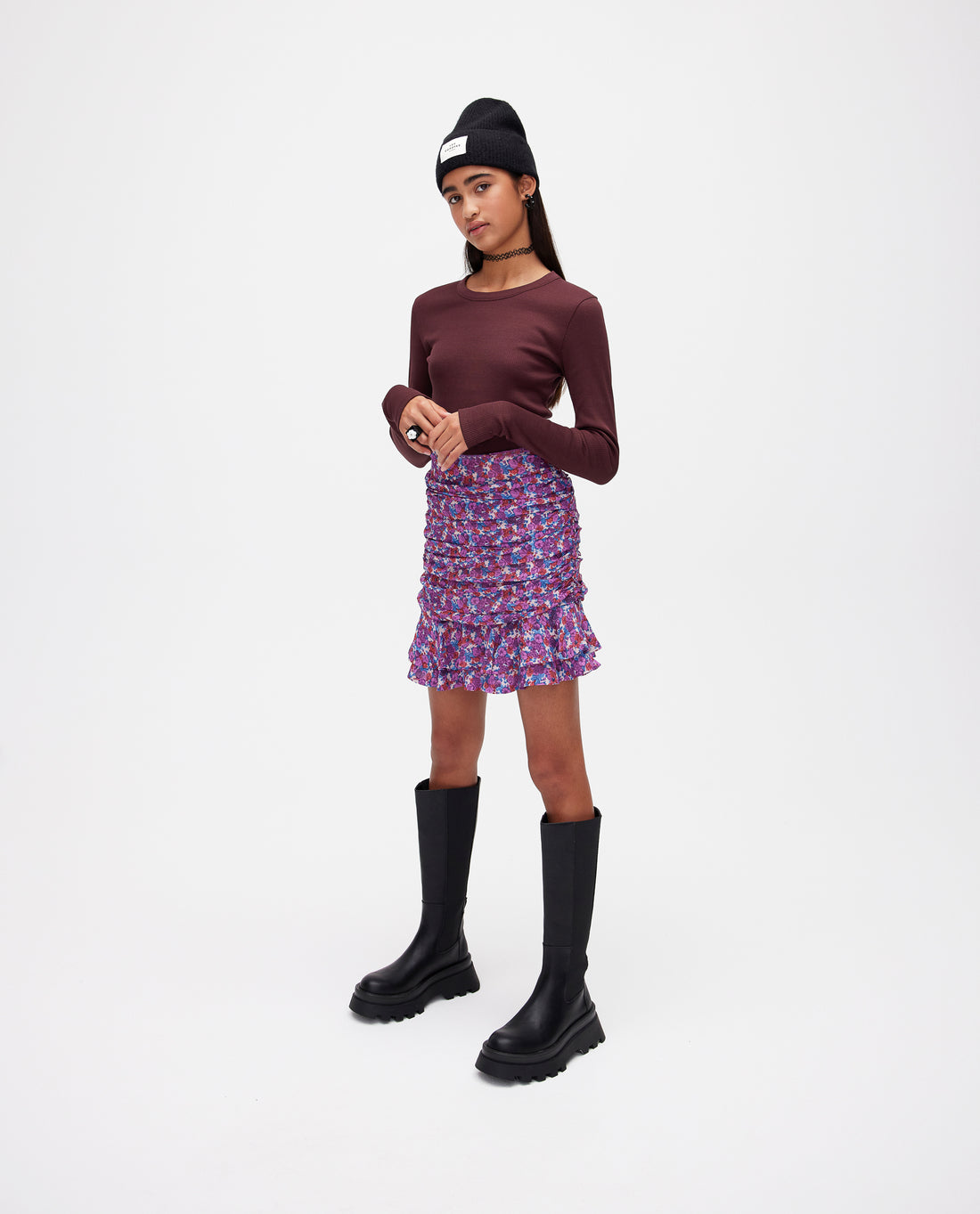 Les Coyotes de Paris Maroon Lauren Fitted Long Sleeve Tshirt