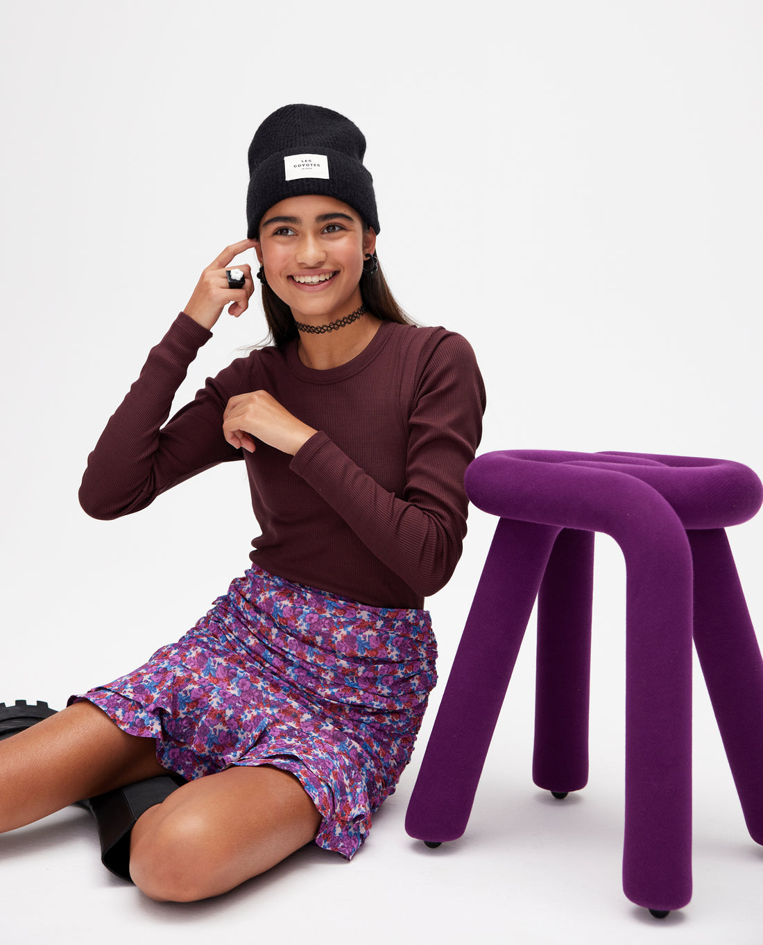 Les Coyotes de Paris Maroon Lauren Fitted Long Sleeve Tshirt