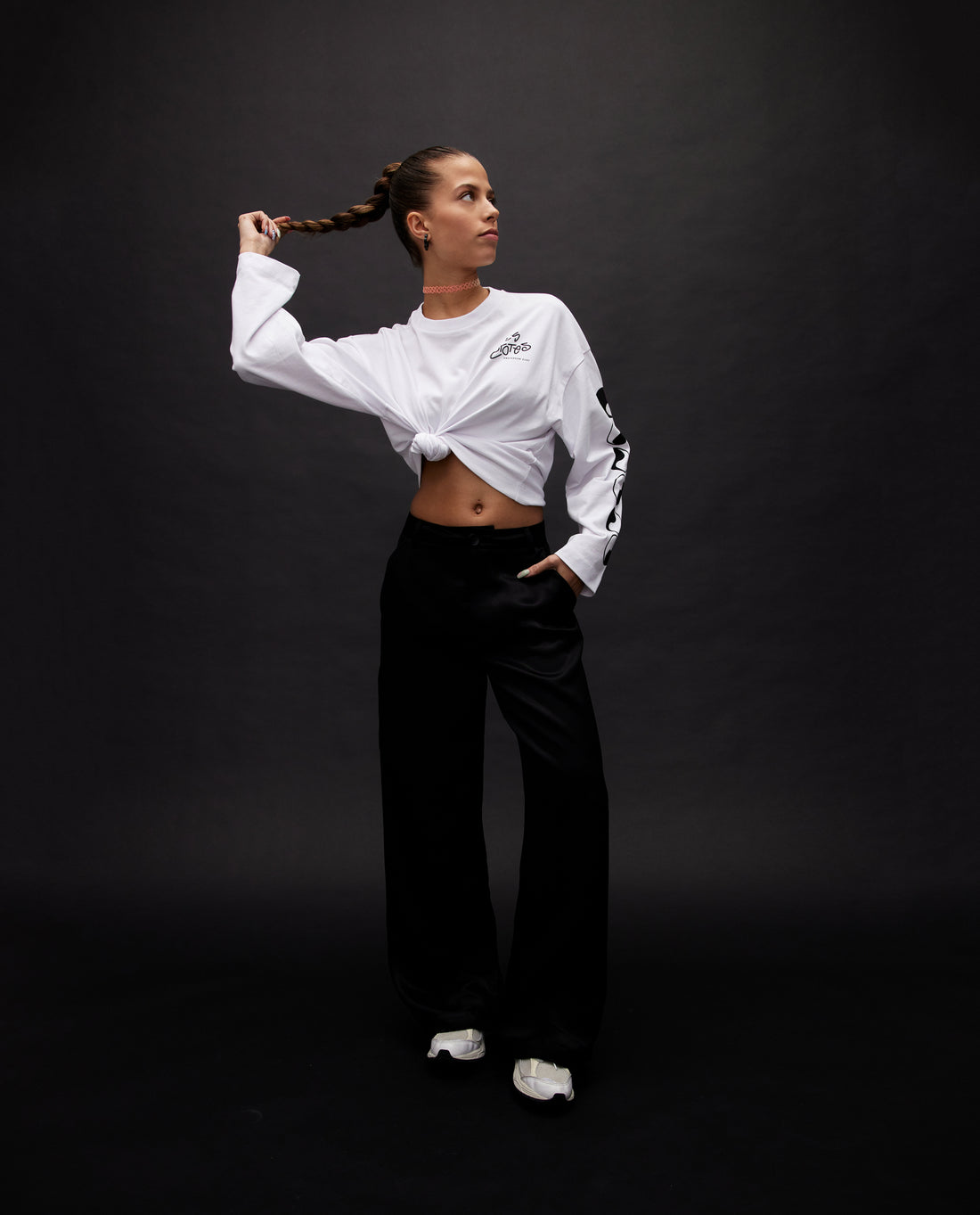 Les Coyotes de Paris White Lesley Tie Front Ls Croptop Tshirt