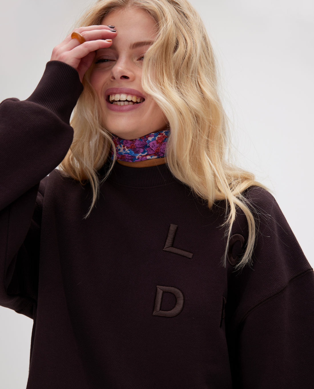 Les Coyotes de Paris Brown Lori Crewneck Oversized Sweatshirt With Logo