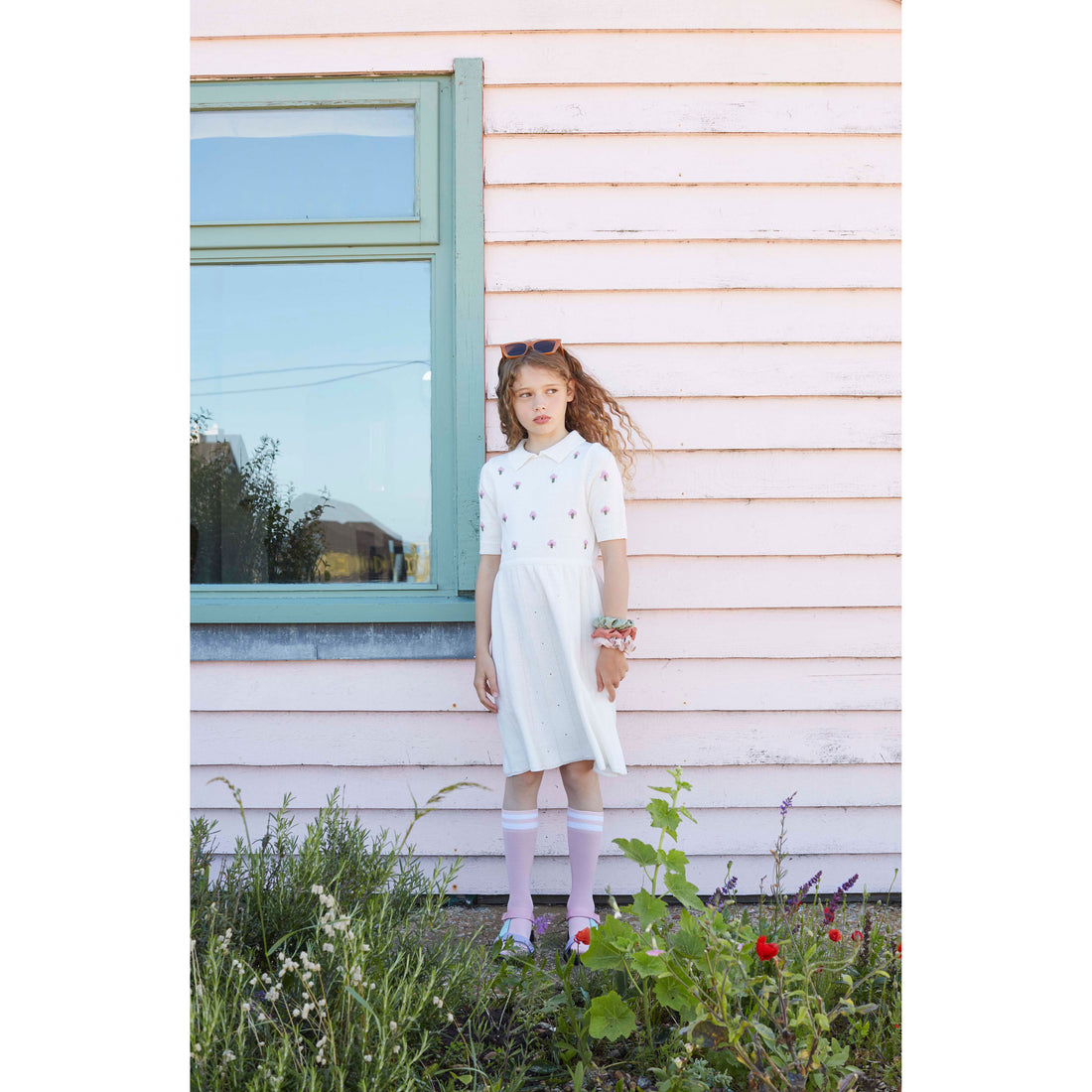 Fish and Kids Ecru Embroidered Small Flowers Dress