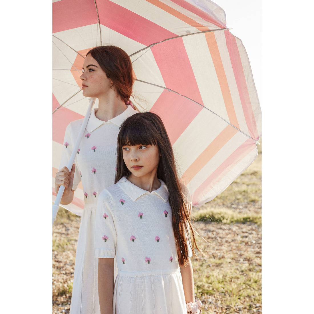 Fish and Kids Ecru Embroidered Small Flowers Dress