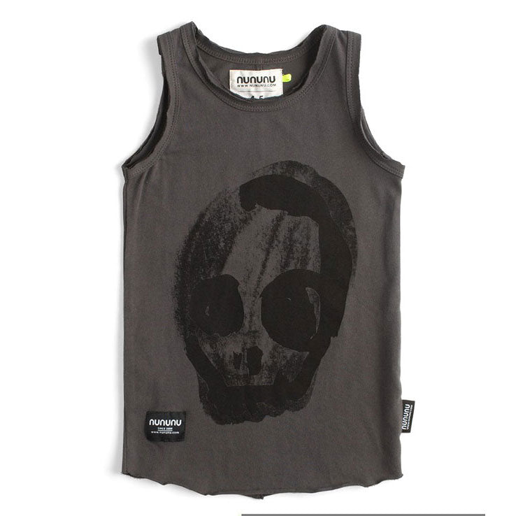 NUNUNU Dyed Graphite Faded Skull Tank Top