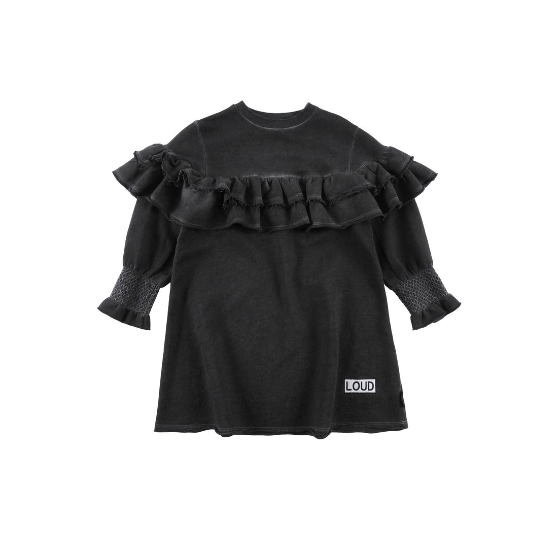 Loud Black Smocked Sleeve Ruffle Dress
