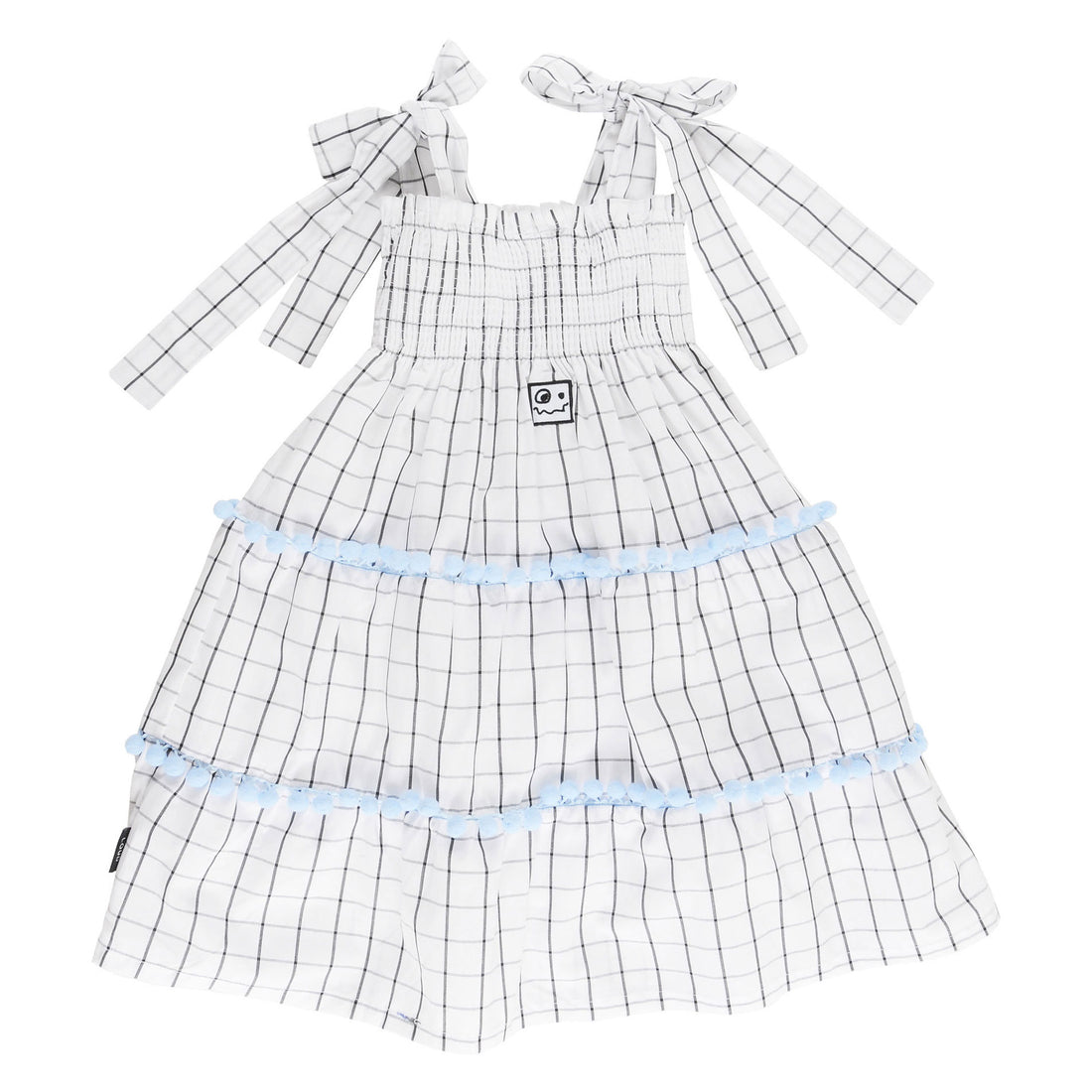 Loud White Grid Tiered Shirred Dress