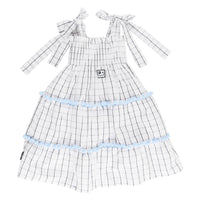 Loud White Grid Tiered Shirred Dress