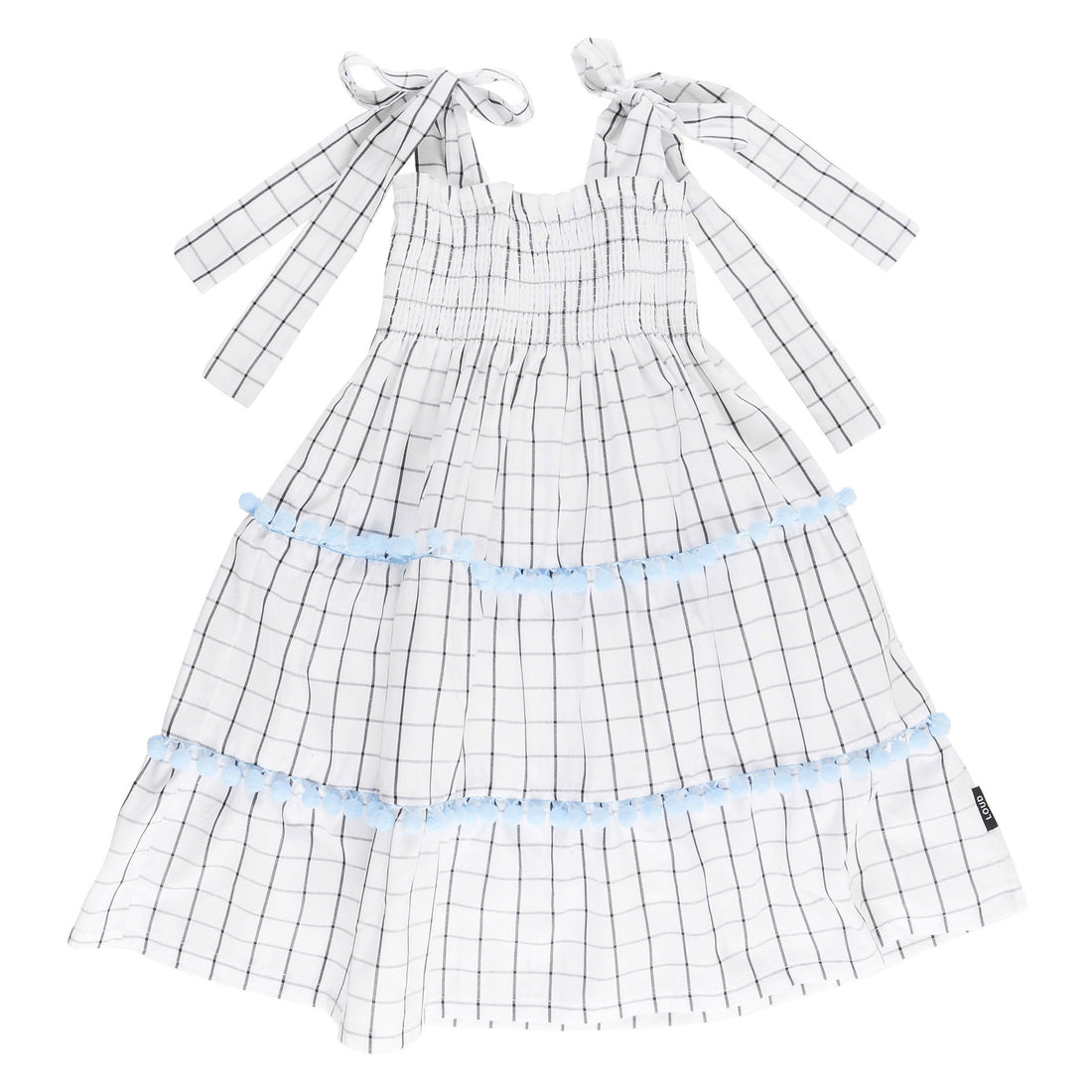 Loud White Grid Tiered Shirred Dress