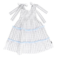 Loud White Grid Tiered Shirred Dress