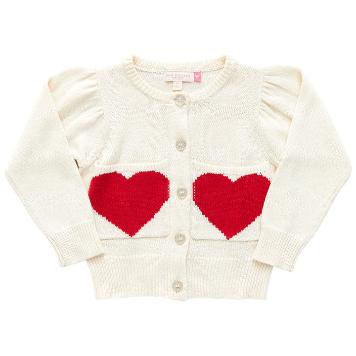 Pink Chicken Heart Pocket Sweater -Cream