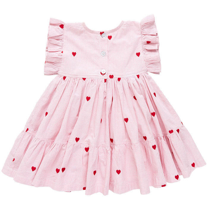 Pink Chicken Kit Dress - Heart Embroidery
