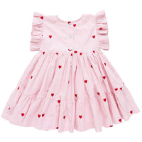 Pink Chicken Kit Dress - Heart Embroidery