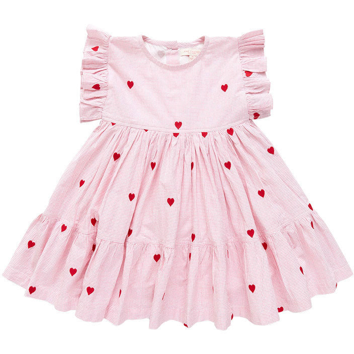 Pink Chicken Kit Dress - Heart Embroidery