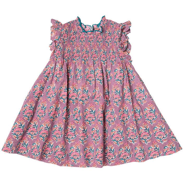 Pink Chicken Stevie Dress - Lavender Posey Block Print